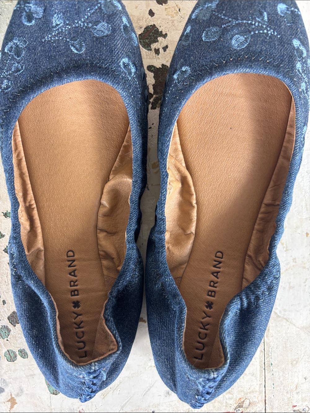 Lucky Brand > Navy Blue Floral Velvet Ballet Flats 7.5 - Picture 6 of 7